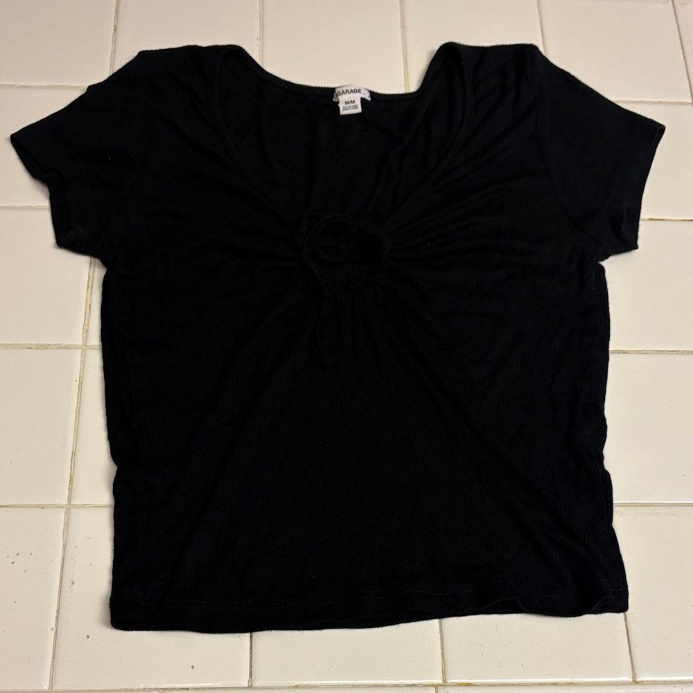 Garage Black Ruched Short Sleeve Tee